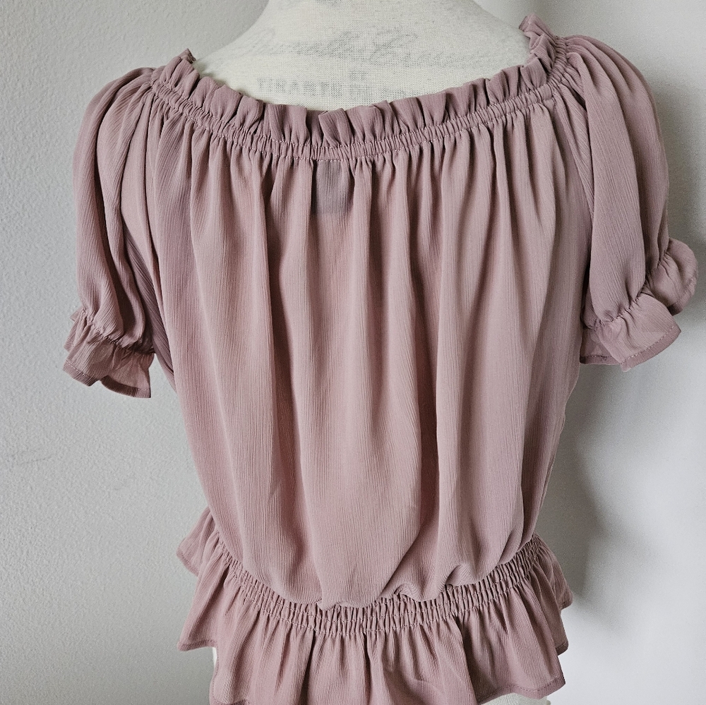 🌼bohemian blush ruffle blouse short sleeves size small 🌼 - Picture 6 of 6